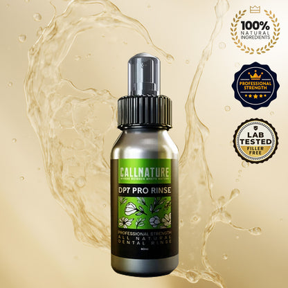Bottle of DP7 Rinse for gum redness and irritation 